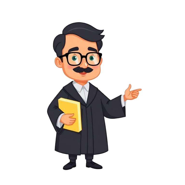 Illustration of an advocate in a black robe holding case files